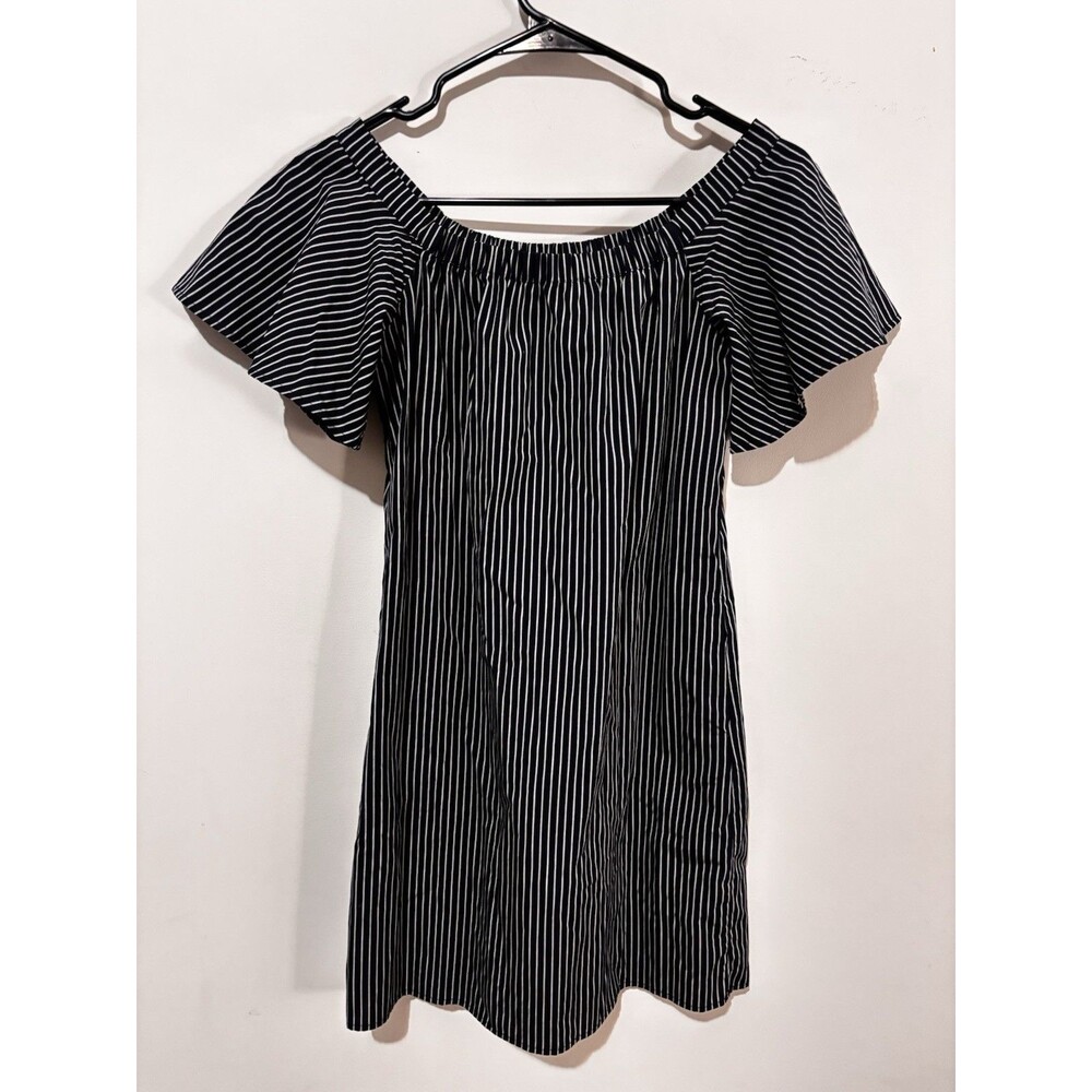 BANANA REPUBLIC Striped Navy/White OFF THE SHOULDER Dress Sz XXS